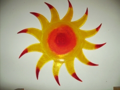 Sonne in Sägeblattform z. Hängen, Fusinglas ca. Ø 60cm, reine Handarbeit, wetterbeständig