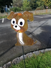 Hund - Fusingglas, reine Handarbeit, mit Metallstab